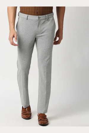 Basics Men Grey Tapered Fit Low-Rise Trousers