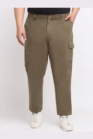 Pluss Men Olive Green Cotton Cargos Trousers