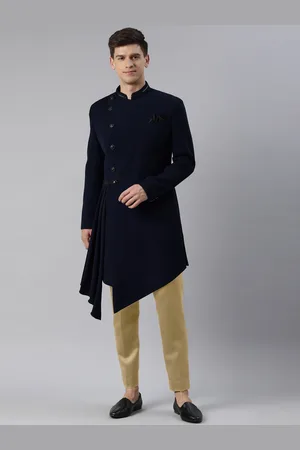 TheEthnic.Co Drape Detailed Asymmetric Sherwani With Trousers