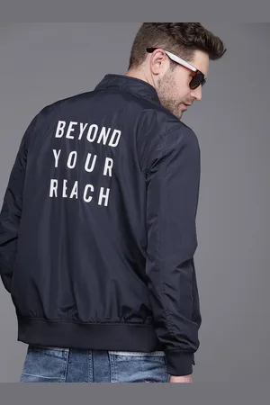 WROGN Men Navy Blue Back Typography Printed Bomber Jacket