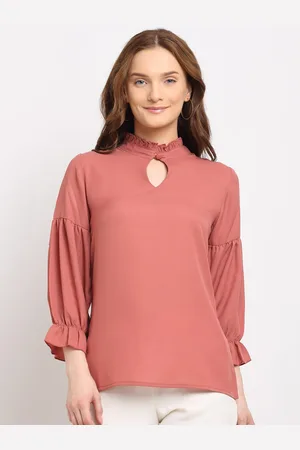 La Zoire Women Pink Keyhole Neck Georgette Regular Top