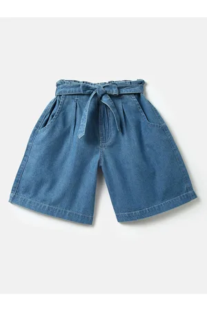 Benetton Girls High-Rise Regular Fit Cotton Denim Shorts