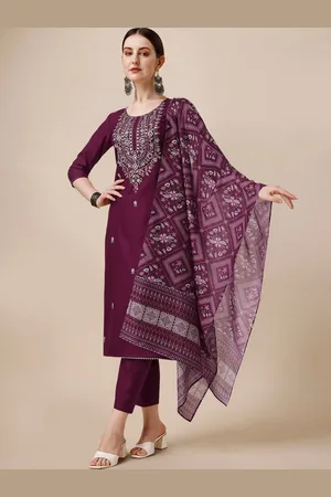 Berrylicious Floral Embroidered Chanderi Cotton Kurta With Trousers & Dupatta