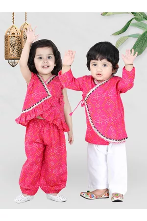 BownBee Girls Pink Cotton Top with Harem Dhoti Pant