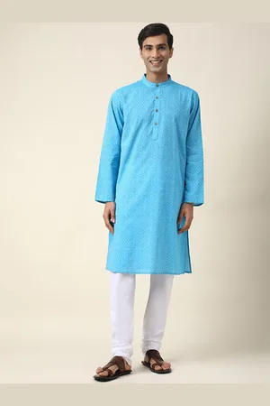 Fabindia Ethnic Motifs Printed Band Collar Cotton Kurta