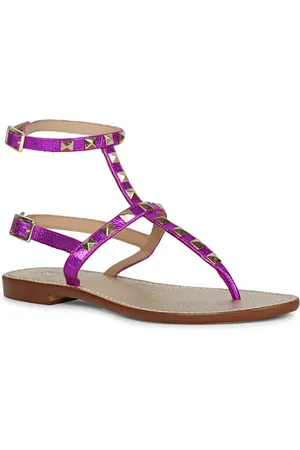 SAINT G. Women Mid Top Embellished Leather T-Strap Flats With Buckles