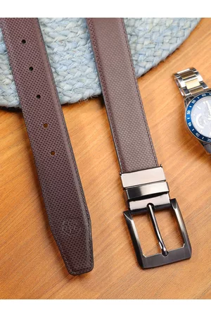 ZEVORA Men Textured Leather Reversible Belt