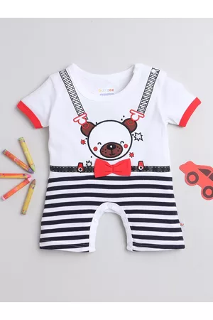 BUMZEE Infant Boys Striped Pure Cotton Romper with Applique Detail