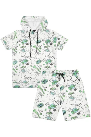 CAVIO Boys Printed Hooded T-shirt With Shorts Set