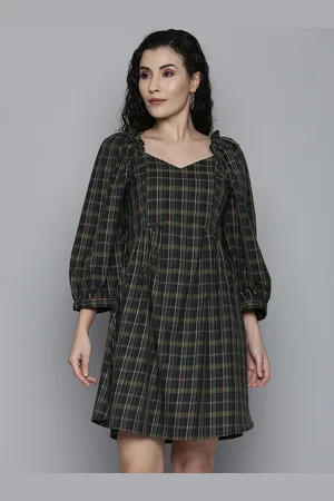 Scouph Multicoloured Cotton Checked Fit & Flare Dress