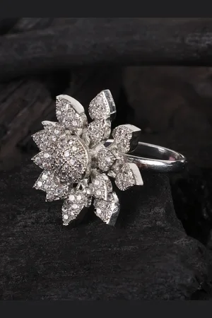 JEWELS GEHNA Silver-Plated White AD-Studded Handcrafted Adjustable Finger Ring