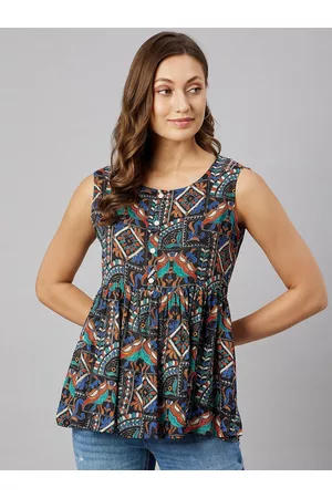 Azira Ethnic Motifs Printed Pleated A-Line Top