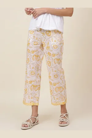 Fabindia FabBasic Women Floral Printed Comfort Fit Cotton Trousers