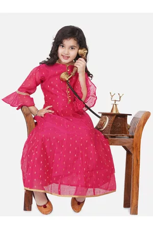 Bhama Girls Pink Bell Sleeves Ethnic Maxi Dress