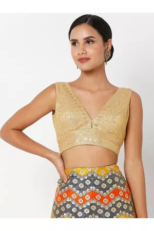 SALWAR STUDIO Women Gold Coloured Embellished Saree Blouse