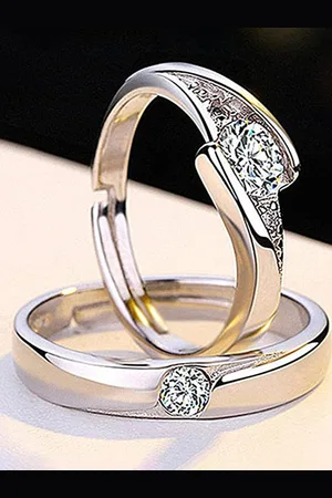 KARISHMA KREATIONS Silver-Plated AD-Studded Adjustable Couple Finger Rings