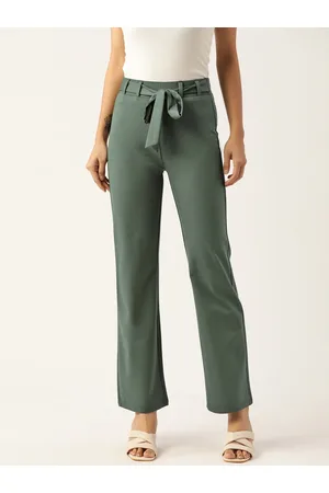Broowl Women Olive Green Relaxed Straight Leg Straight Fit Wrinkle Free Trousers