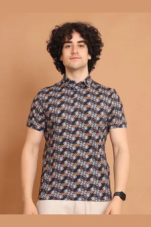 berry blues Abstract Printed Polo Collar Cotton T-shirt