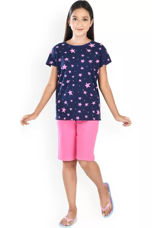 Clothe Funn Girls Star Printed Pure Cotton Top & Capri