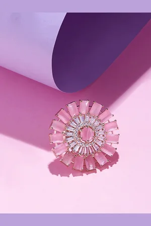 Ami Rose-Gold Plated Cubic Zirconia Studded Finger Ring
