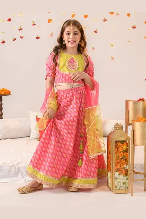 pspeaches Girls Printed With Gotta Patti Ready to Wear Lehenga & Blouse With Dupatta