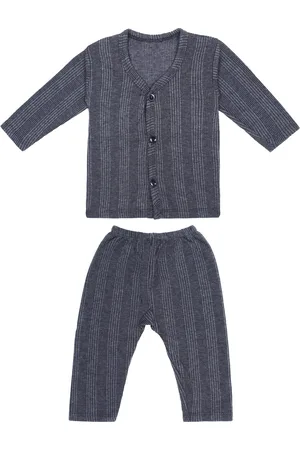 Superminis Infant Kids Grey Striped Cotton Thermal Set