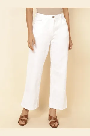 Fabindia Women Mid Rise Plain Cotton Slim Fit Bootcut Trousers