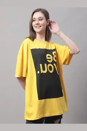 DOOR74 Women Drop-Shoulder Sleeves Oversize Fitted Cotton T-shirt