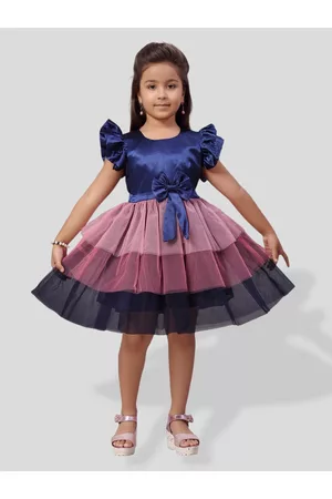 BAESD Girls Flutter Sleeve Net Layered Fit & Flare Party Dress