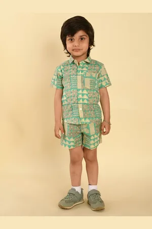 LIL PITAARA Boys Geometric Printed Pure Cotton Shirt with Shorts