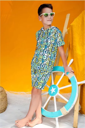 CAVIO Boys Printed Hooded T-shirt With Shorts Set