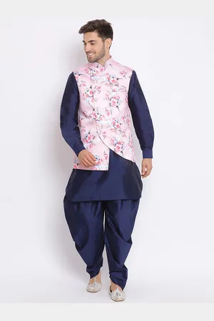 Hangup Men Floral Kurta with Pyjamas and Printed Nehru Jacket