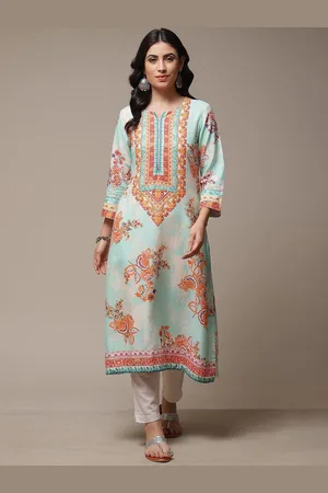 Biba Ethnic Motifs Printed Notched Neck A-Line Kurta