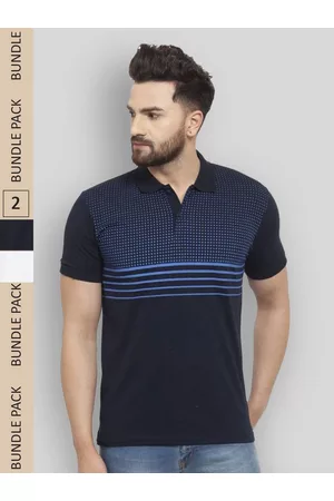 WILD WEST Men Pack of 2 Printed Polo Collar Cotton T-shirts