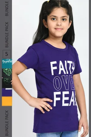 IndiWeaves Girls Pack Of 3 Typography Printed Pure Cotton T-shirts