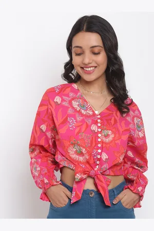 Fabindia Pink Floral Print Shirt Style Top