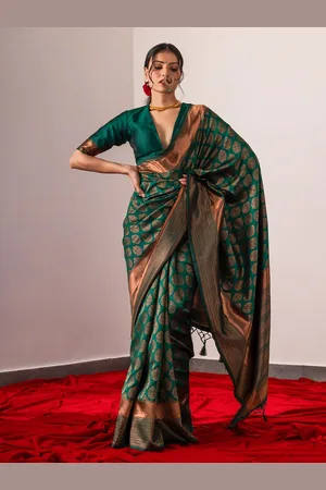 Triyah Ethnic Motifs Woven Design Zari Silk Blend Saree