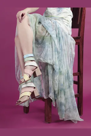 SAINT G. Multicoloured Leather Block Peep Toes with Buckles
