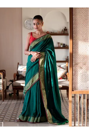 Suta Green & Red Zari Cotton Blend Saree