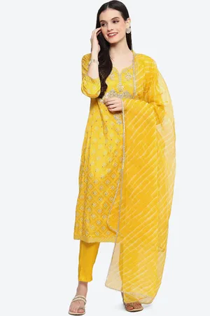 Biba Bandhani Printed Gotta Patti Kurta with Trousers & Dupatta
