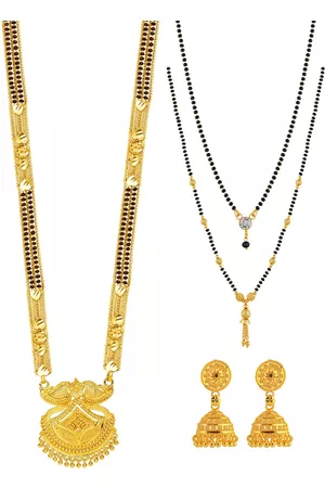 Brandsoon Women Set Of 3 Gold Plated Mangalsutra With Jumka Earring Set