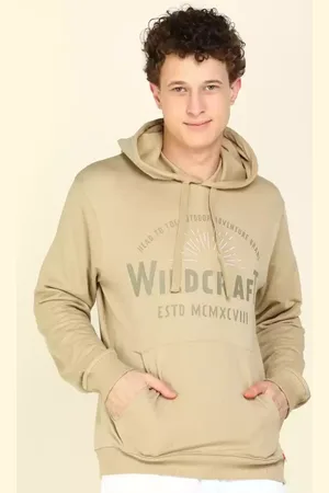 Wildcraft Men Beige Printed Hooded Cotton Sweatshirt