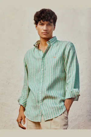 Andamen Classic Opaque Striped Linen Casual Shirt
