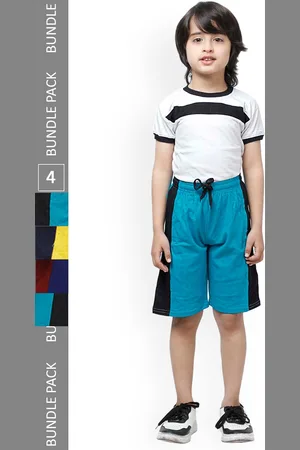 IndiWeaves Boys Pack Of 4 Colourblocked High-Rise Pure Cotton Shorts