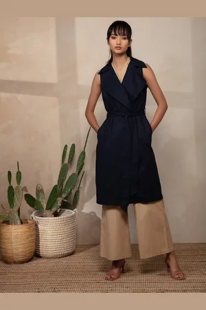 20Dresses Women Navy Blue Checked Longline Outdoor Tailored Jacket