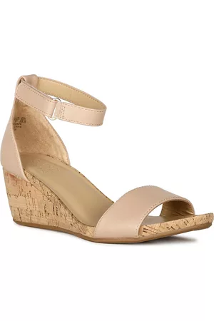 Naturalizer Women Wedges - AREDA Open Toe Leather Wedge With Ankle Loop