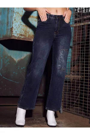 KASSUALLY Women Black Mid-Rise Straight Fit Clean Look Heavy Fade Jeans