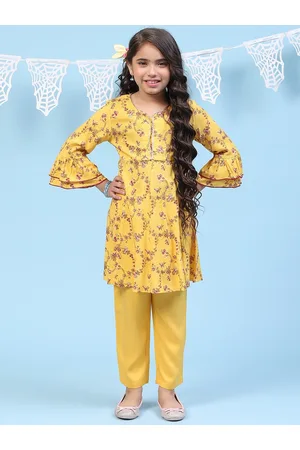 Biba Girls Floral Printed Gotta Patti Kurta with Trousers
