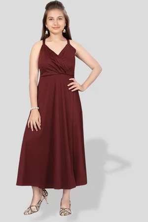 BAESD Girls Cotton Solid Shoulder Straps Maxi Dress