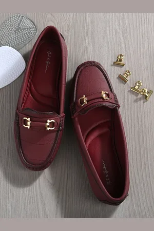Mast & Harbour Women Marron Embellished Massage Footbed Memory Foam Horsebit Loafers